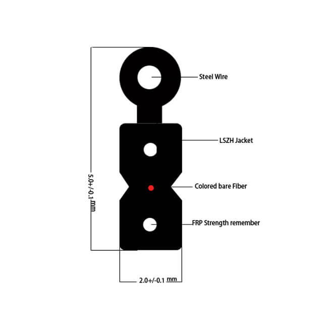 FTTH Aerial Self - Support 1 - 2F Drop Fiber Cable 2x5mm Dca，Cca certificated LSZH for outdoor usage 